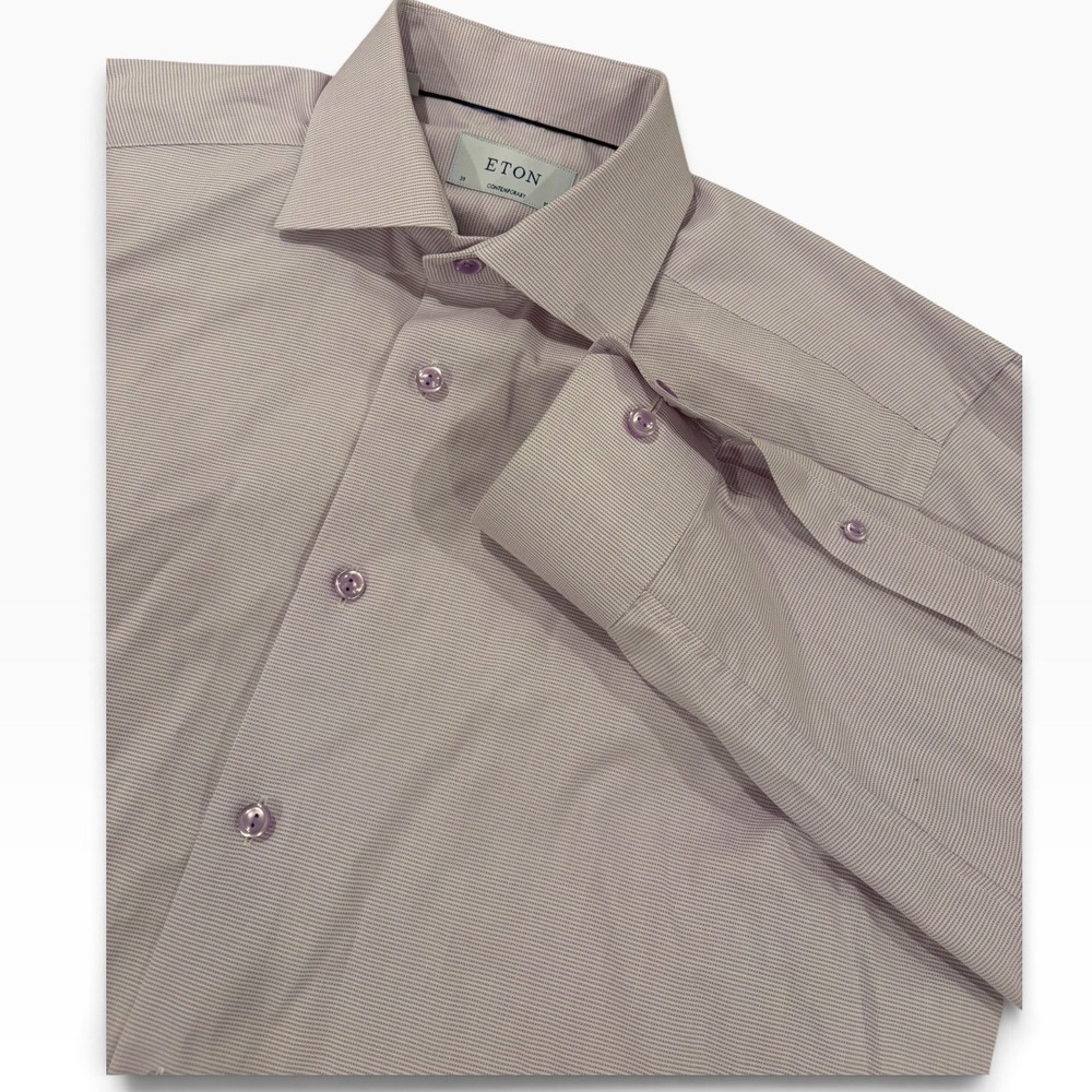 Eton Contemporary Fit Dress Shirt Mens 15.5 39 Purple Micro Stripe Cotton L/S